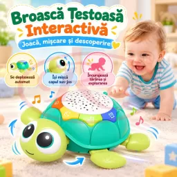 Broasca testoasa interactiva pentru bebelusi, cu proiector, lumini, muzica si sunete, functie de tarare, 18 luni+
