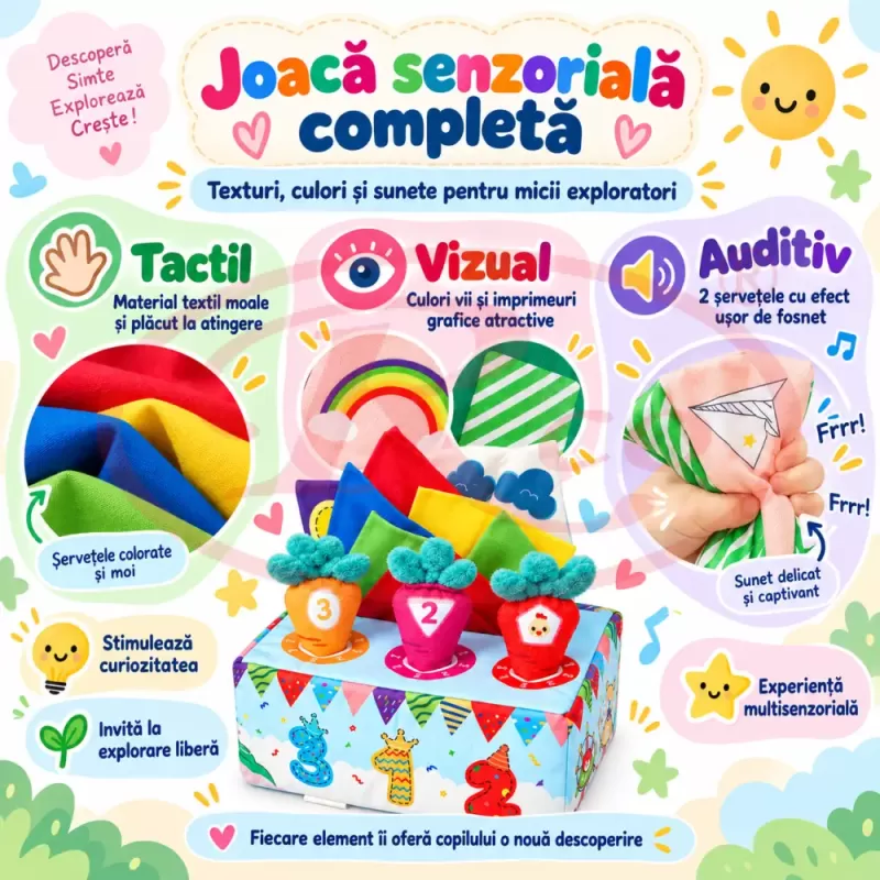 Set textil cu morcovi numerotati si servetele cu efect de fosnet