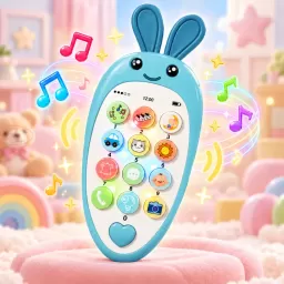 Telefon interactiv pentru copii, model animalut, 13 butoane, sunete, melodii si lumini, albastru, 18 luni+