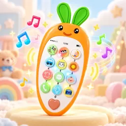 Telefon interactiv pentru copii, model animalut, 13 butoane, sunete, melodii si lumini, portocaliu, 18 luni+