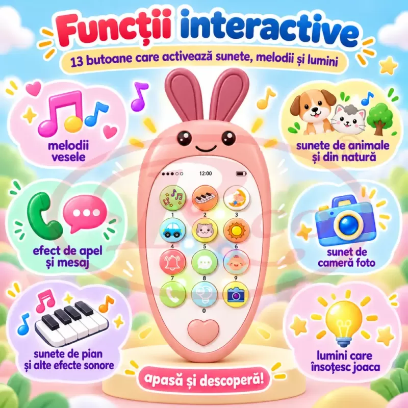 Telefon de jucarie pentru imitatie, explorare si relatia cauza-efect
