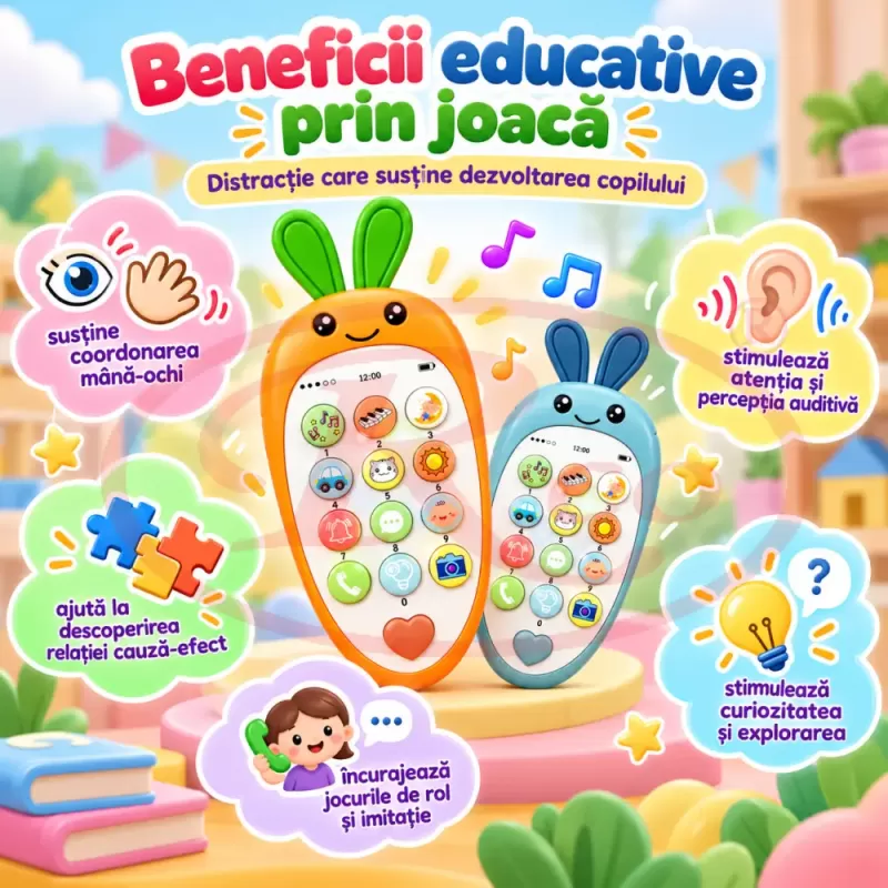 Telefon de jucarie pentru imitatie, explorare si relatia cauza-efect