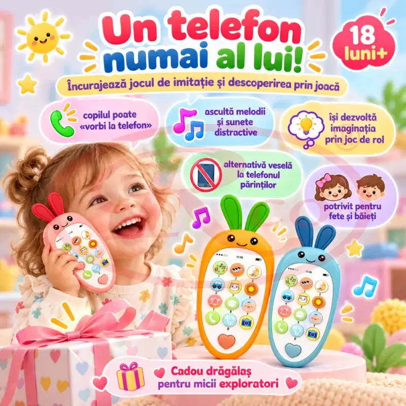 Telefon de jucarie pentru imitatie, explorare si relatia cauza-efect