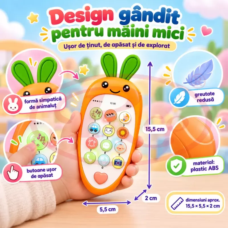 Telefon de jucarie pentru imitatie, explorare si relatia cauza-efect