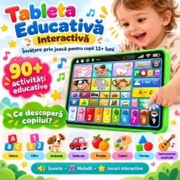Tableta educativa interactiva pentru copii, in limba romana si engleza, 90+ activitati, +12 luni