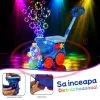 Jucarie interactiva 4 in 1 de impins cu baloane de sapun si lumini LED – Locomotiva, lansator automat, baterie reincarcabila USB
