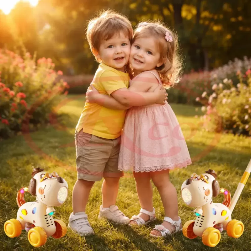 Jucarie interactiva 2 in 1 de impins cu baloane de sapun si lumini LED – Catel, lansator automat 10 orificii, baterie reincarcabila USB