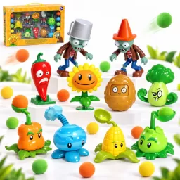 Set Figurine Plants vs Zombies 2 cu Lansator si Mingi, 10 bucati, 3+ ani