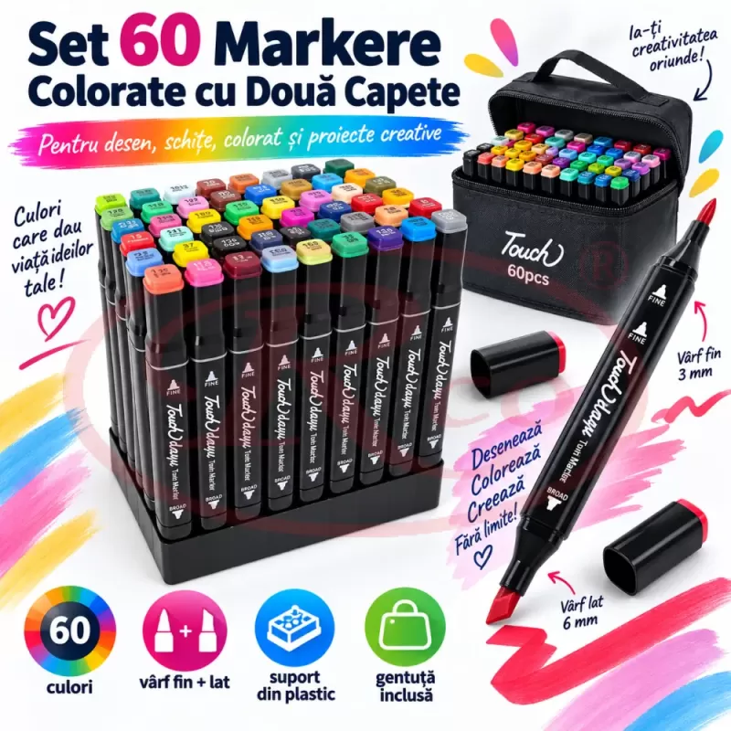 Set multicolor cu gentuta si suport pentru manga, lettering si proiecte creative