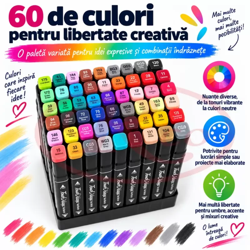 Set multicolor cu gentuta si suport pentru manga, lettering si proiecte creative