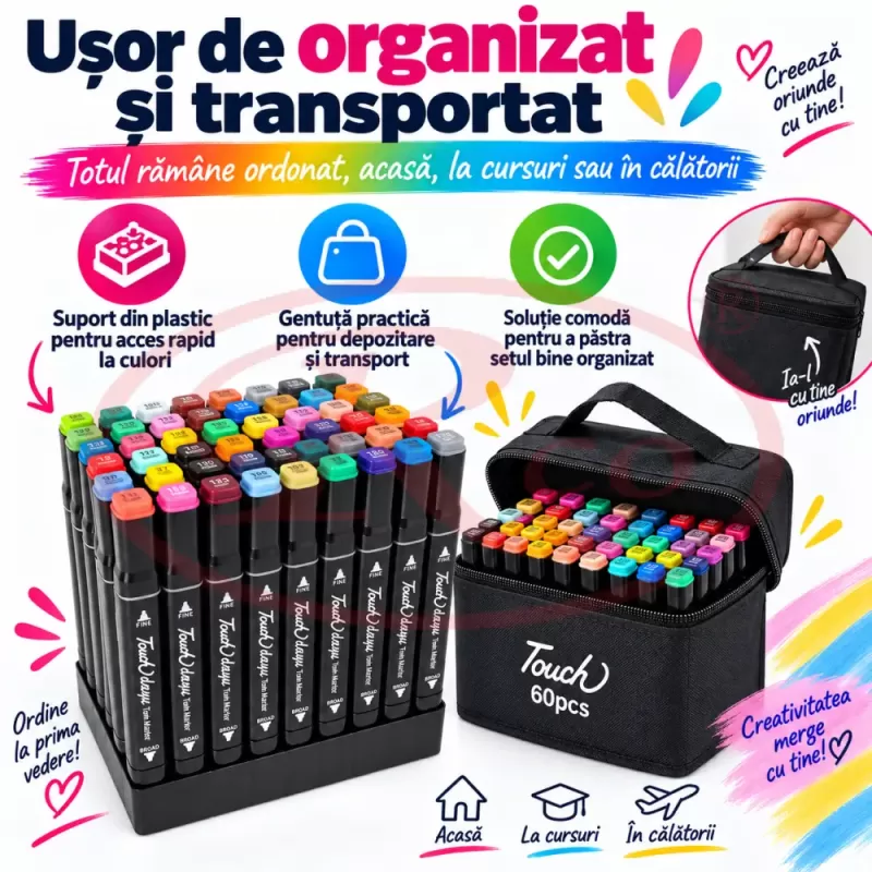 Set multicolor cu gentuta si suport pentru manga, lettering si proiecte creative
