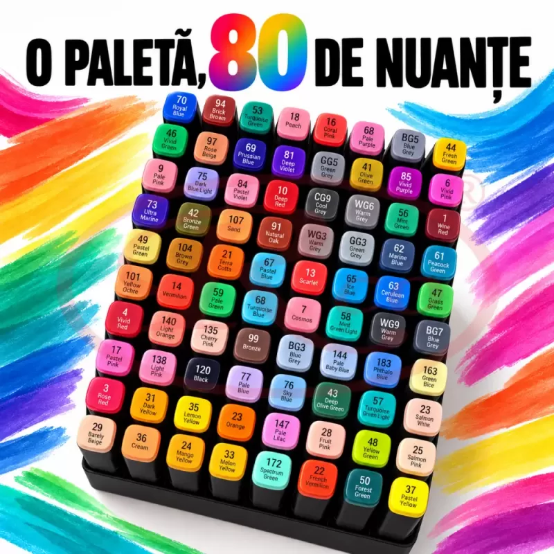 Set multicolor cu gentuta si suport pentru manga, lettering si proiecte creative