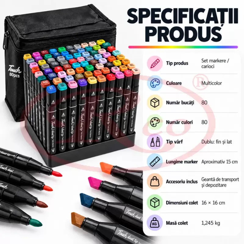 Set multicolor cu gentuta si suport pentru manga, lettering si proiecte creative
