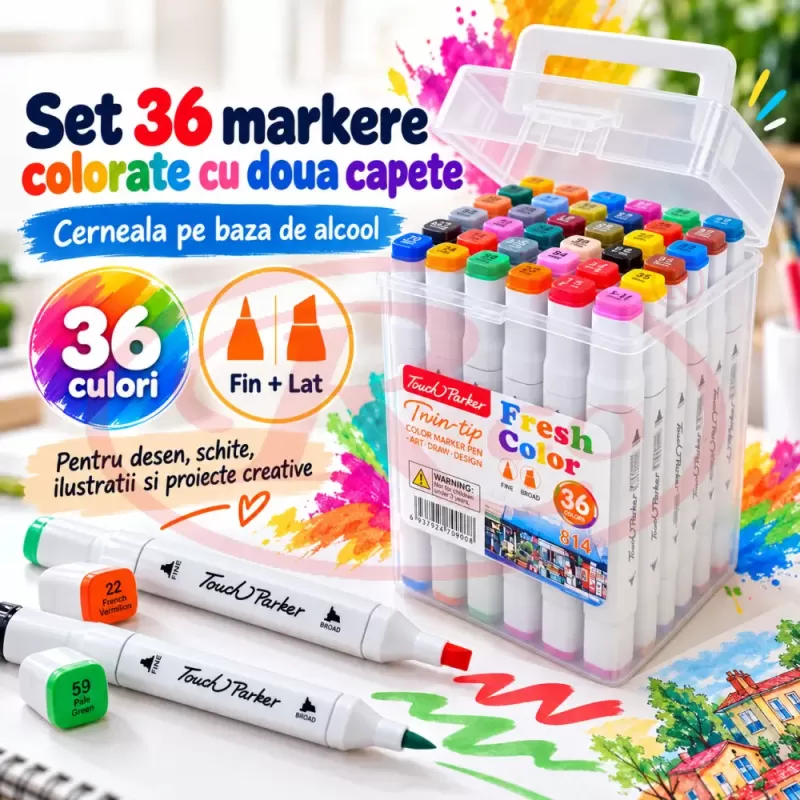 Set multicolor cu gentuta si suport pentru manga, lettering si proiecte creative