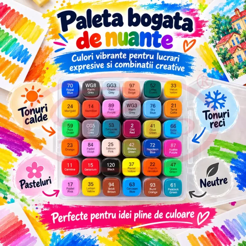 Set multicolor cu gentuta si suport pentru manga, lettering si proiecte creative