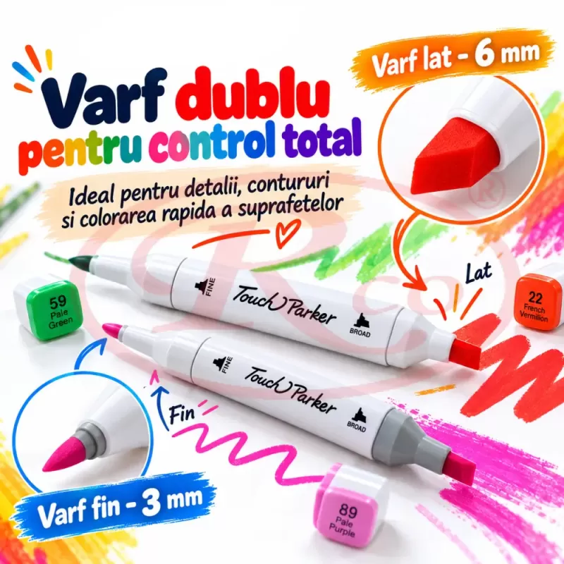 Set multicolor cu gentuta si suport pentru manga, lettering si proiecte creative
