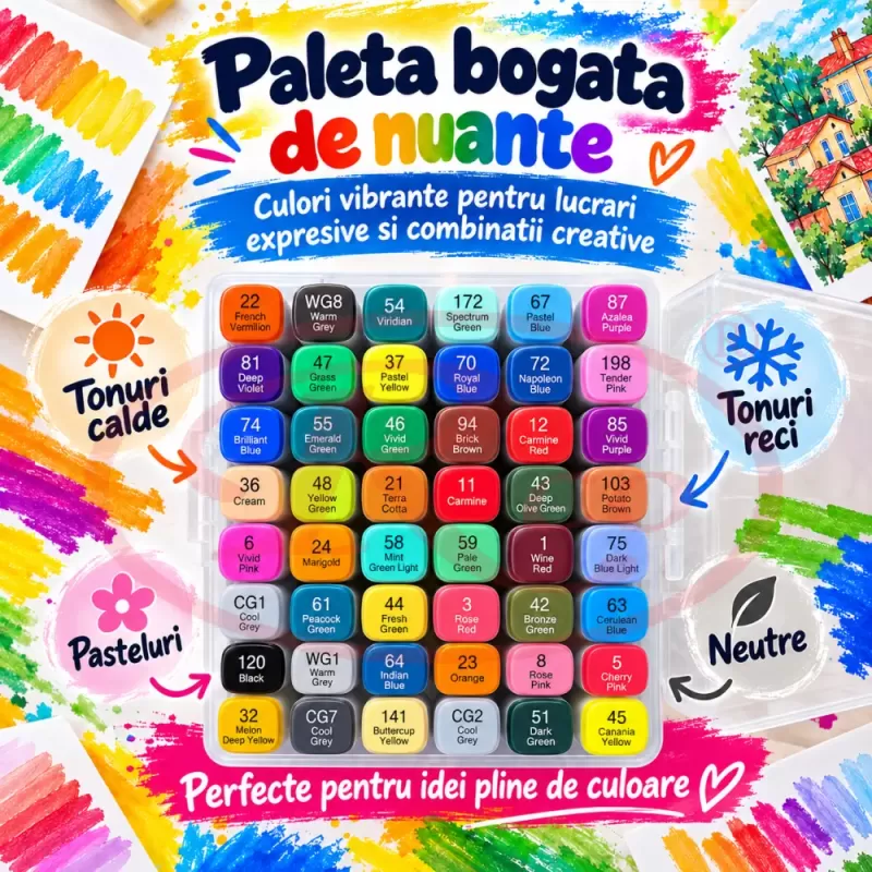 Set multicolor cu gentuta si suport pentru manga, lettering si proiecte creative