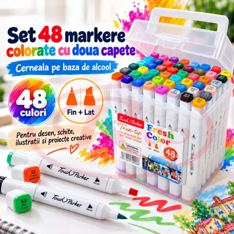 Set multicolor cu gentuta si suport pentru manga, lettering si proiecte creative