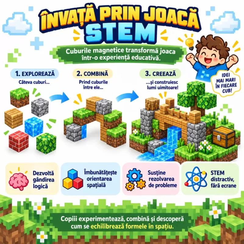 Set STEM magnetic pentru logica, orientare spatiala si imaginatie