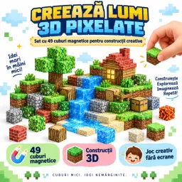 Set 49 cuburi magnetice tip Minecraft – jucarie STEM de construit pentru copii