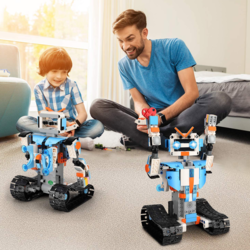 Jucarie educativa si interactiva STEM, set de constructie Robotel cu senile, 351 piese, telecomanda si control prin telefon, +8