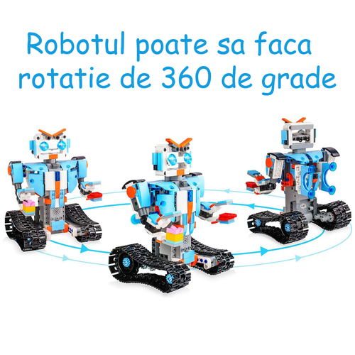 Jucarie educativa si interactiva STEM, set de constructie Robotel cu senile, 351 piese, telecomanda si control prin telefon, +8