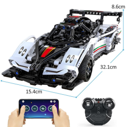 Jucarie educativa si interactiva STEM, set de constructie Masina de Curse cu 457 piese, telecomanda si control prin telefon, +6