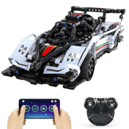 Jucarie educativa si interactiva STEM, set de constructie Masina de Curse cu 457 piese, telecomanda si control prin telefon, +6