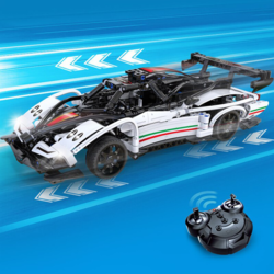 Jucarie educativa si interactiva STEM, set de constructie Masina de Curse cu 457 piese, telecomanda si control prin telefon, +6