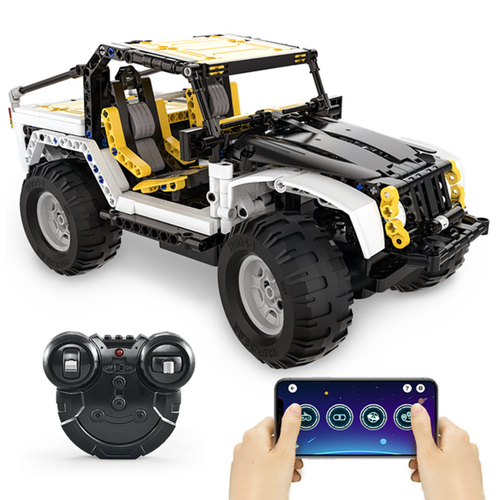 Jucarie educativa si interactiva STEM, set de constructie Masina Jeep cu 542 piese, telecomanda si control prin telefon, +6