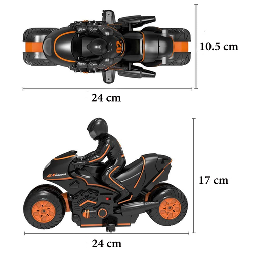 Jucarie motocicleta Drift Stunt, rotatie 360 grade, control prin telecomanda, 2.4GHz, 20m, Portocaliu