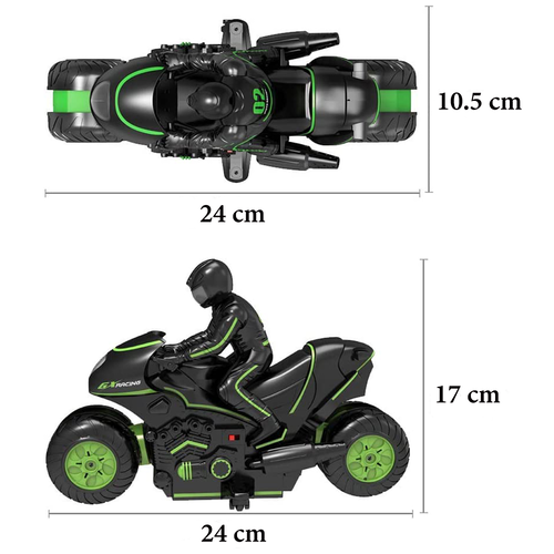 Jucarie motocicleta Drift Stunt, rotatie 360 grade, control prin telecomanda, 2.4GHz, 20m, Verde
