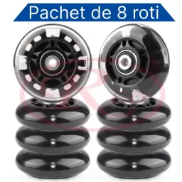 Roti role inline cu lumini LED RCO, 72mm / 84A, ABEC7, PU, set 8 bucati, pentru interior & exterior, SPW02