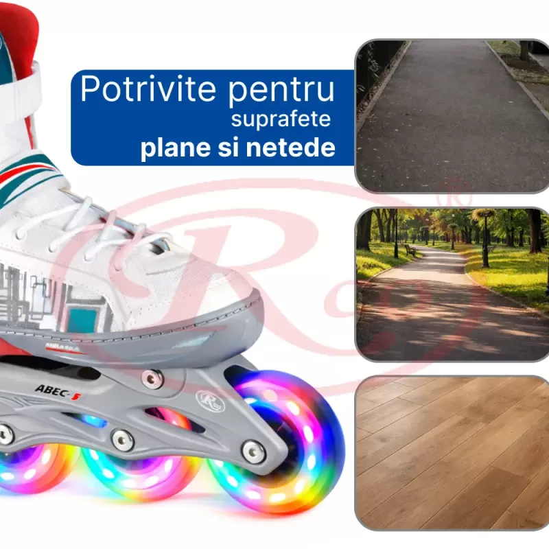 Roti role inline cu lumini LED 70mm / 84A, ABEC7, PU, set 8 bucati, pentru interior & exterior