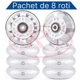 Roti role inline cu lumini LED RCO, 72mm / 84A, ABEC7, PU, set 8 bucati, pentru interior & exterior, SPW02A