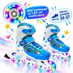 Role reglabile RCO pentru copii, marimea 34–37, roti LED multicolore, rulment ABEC 5