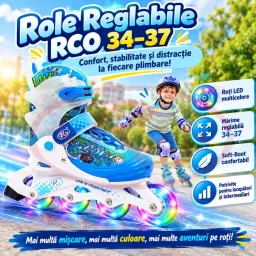 Role reglabile RCO pentru copii, marimea 34–37, roti LED multicolore, rulment ABEC 5