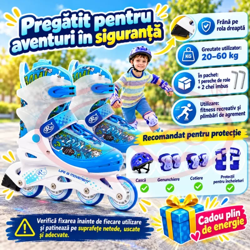 Pereche de role reglabile RCO SS5004M, marimea 34–37, cu roti LED multicolore