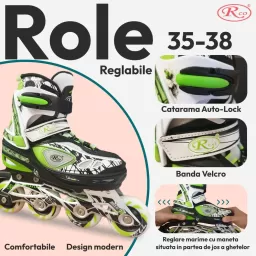 Role reglabile RCO, marimea 35-38, rulmenti ABEC 7, sasiu aluminiu, set reserve 8 roti PU cu LED-uri