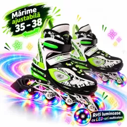 Role reglabile RCO SS5008M, marimea 35–38, roti cu LED-uri multicolore din silicon, sasiu aluminiu, rulmenti ABEC 7