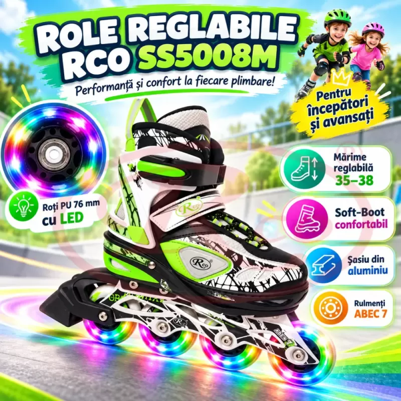Pereche de role reglabile RCO SS5008M, marimea 35–38, cu sasiu din aluminiu