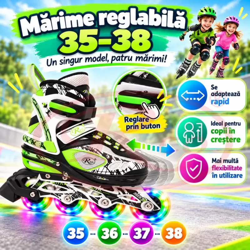 Pereche de role reglabile RCO SS5008M, marimea 35–38, cu sasiu din aluminiu