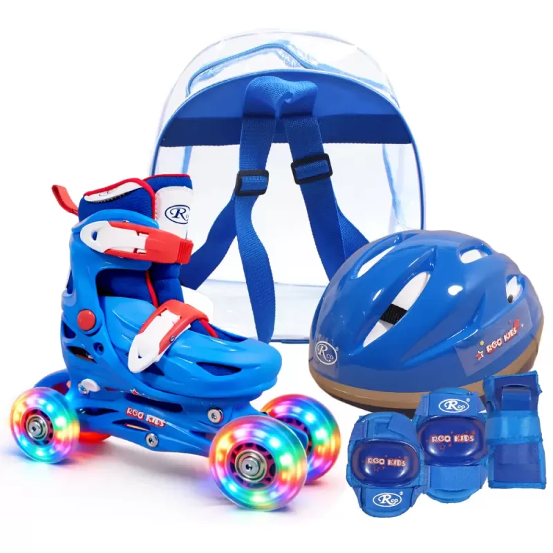 Set role reglabile pentru copii cu pozitionarea multipla a rotilor cu luminite, marime 25-28, Albastru