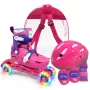 Role reglabile RCO pentru copii cu roti LED si set complet de protectie, marime, 29-32, ABEC-5, PU, 20-60 kg, fucsia