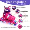 Set role reglabile pentru copii cu pozitionarea multipla a rotilor cu luminite, marime 29-32, Fucsia