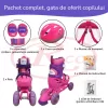 Set role reglabile pentru copii cu pozitionarea multipla a rotilor cu luminite, marime 29-32, Fucsia