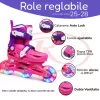 Set role reglabile pentru copii cu pozitionarea multipla a rotilor cu luminite, marime 25-28, Fucsia