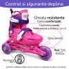 Set role reglabile pentru copii cu pozitionarea multipla a rotilor cu luminite, marime 25-28, Fucsia
