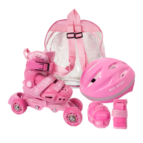 Set role reglabile pentru copii cu pozitionarea multipla a rotilor, marime 26-30, Roz