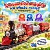 Set tren electric pentru copii cu locomotiva, vagon de pasageri, vagon de marfa si 10 piese de sina usor de montat